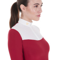 Wettkampf-Poloshirt Damen Langarm aus technischem Gewebe und Mesh Equestro Roller Beige