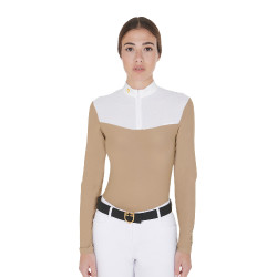 Wettkampf-Poloshirt Damen Langarm aus technischem Gewebe und Mesh Equestro