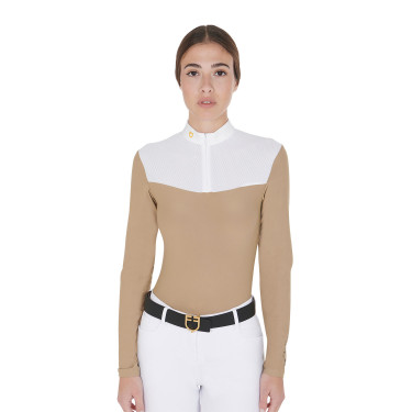 Wettkampf-Poloshirt Damen Langarm aus technischem Gewebe und Mesh Equestro Wettkampf-Poloshirt Damen Langarm aus technischem Gewebe und Mesh Equestro