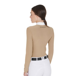 Polo de concours Femme Manches Longues en Tissu Technique et Mesh Equestro Beige Polo de concours Femme Manches Longues en Tissu Technique et Mesh Equestro Beige