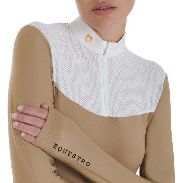 Wettkampf-Poloshirt Damen Langarm aus technischem Gewebe und Mesh Equestro Wettkampf-Poloshirt Damen Langarm aus technischem Gewebe und Mesh Equestro