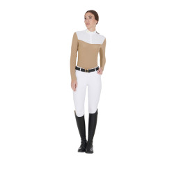 Polo de concours Femme Manches Longues en Tissu Technique et Mesh Equestro Beige Polo de concours Femme Manches Longues en Tissu Technique et Mesh Equestro Beige