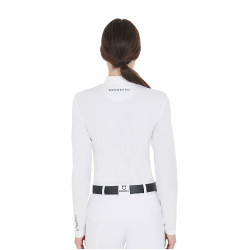 Wettkampf-Poloshirt Damen Langarm aus technischem Gewebe und Mesh Equestro Weiß Wei&amp;amp;amp;amp;amp;amp;szlig;