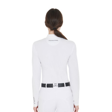Wettkampf-Poloshirt Damen Langarm aus technischem Gewebe und Mesh Equestro Weiß Weiß Wettkampf-Poloshirt Damen Langarm aus technischem Gewebe und Mesh Equestro Weiß Weiß