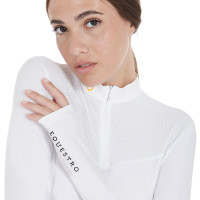 Wettkampf-Poloshirt Damen Langarm aus technischem Gewebe und Mesh Equestro Weiß Wei&amp;amp;amp;amp;amp;amp;szlig;