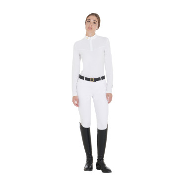 Wettkampf-Poloshirt Damen Langarm aus technischem Gewebe und Mesh Equestro Weiß Weiß Wettkampf-Poloshirt Damen Langarm aus technischem Gewebe und Mesh Equestro Weiß Weiß