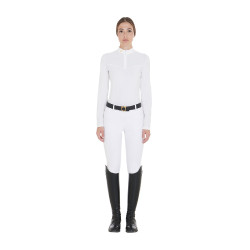 Wettkampf-Poloshirt Damen Langarm aus technischem Gewebe und Mesh Equestro Weiß Wei&amp;amp;amp;amp;amp;amp;szlig;