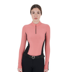Damen-Trainings-Tech-Poloshirt Langarm Equestro Koralle