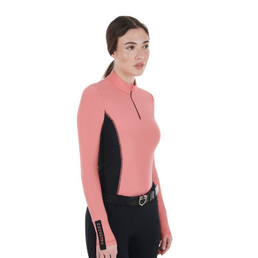 Damen-Trainings-Tech-Poloshirt Langarm Equestro Koralle Damen-Trainings-Tech-Poloshirt Langarm Equestro Koralle