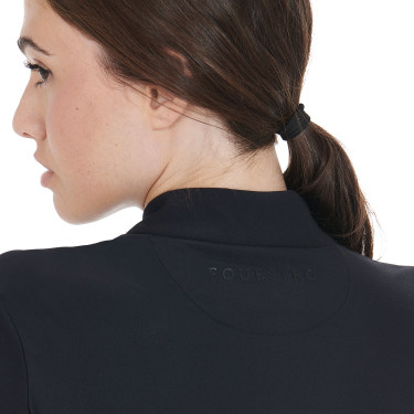 Damen-Trainings-Tech-Poloshirt Langarm Equestro Schwarz