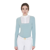 Wettkampf-Poloshirt Damen Langarm mit Knöpfen Equestro Grauer Nebel Blau Wettkampf-Poloshirt Damen Langarm mit Knöpfen Equestro Grauer Nebel Blau