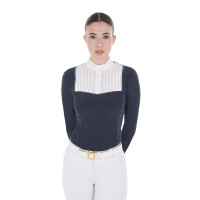 Wettkampf-Poloshirt Damen Langarm mit Strass Equestro Marineblazer Marineblau Wettkampf-Poloshirt Damen Langarm mit Strass Equestro Marineblazer Marineblau