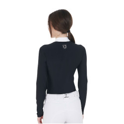 Wettkampf-Poloshirt Damen Langarm mit Strass Equestro Schwarz