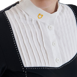 Wettkampf-Poloshirt Damen Langarm mit Strass Equestro Schwarz