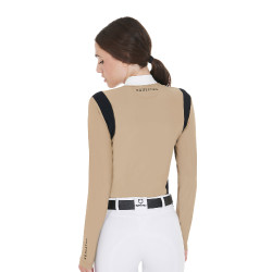 Polo de concours Femme Manches Longues en Tissu Technique Equestro Beige Polo de concours Femme Manches Longues en Tissu Technique Equestro Beige