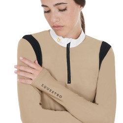 Polo de concours Femme Manches Longues en Tissu Technique Equestro Beige Polo de concours Femme Manches Longues en Tissu Technique Equestro Beige
