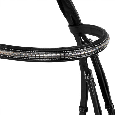 Englisches Lederkopfstück mit vernickeltem Clincher NP Equestro Schwarz