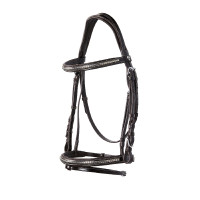 Têtière anglaise en cuir avec clincher en nickel plaqué NP Equestro Marron foncé