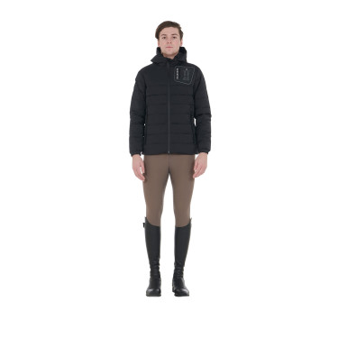 Herren-Daunenjacke aus Stretchstoff mit Silikonabzeichen Equestro Herren-Daunenjacke aus Stretchstoff mit Silikonabzeichen Equestro