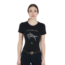 Damen-T-Shirt Slim Fit Springreiten mit Strass Equestro Schwarz