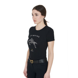 Damen-T-Shirt Slim Fit Springreiten mit Strass Equestro Schwarz