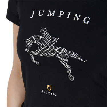 Damen-T-Shirt Slim Fit Springreiten mit Strass Equestro Schwarz