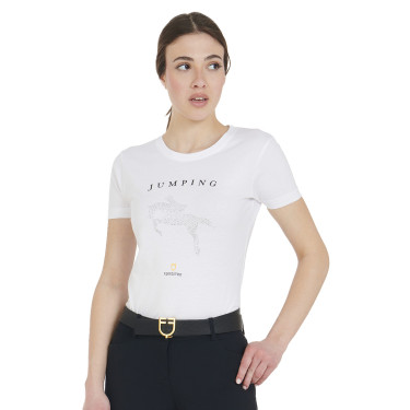 Damen-T-Shirt Slim Fit Springreiten mit Strass Equestro