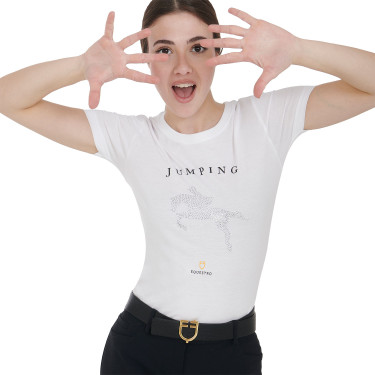 Damen-T-Shirt Slim Fit Springreiten mit Strass Equestro Weiß Wei&amp;amp;amp;amp;amp;szlig;