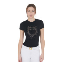 Damen-T-Shirt Slim Fit rosa mit Strass Equestro Schwarz Damen-T-Shirt Slim Fit rosa mit Strass Equestro Schwarz