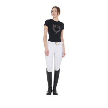 Damen-T-Shirt Slim Fit rosa mit Strass Equestro Schwarz
