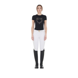 Damen-T-Shirt Slim Fit rosa mit Strass Equestro Schwarz