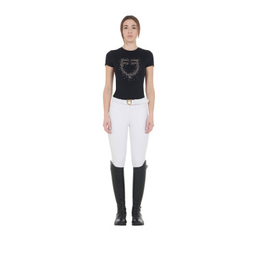 Damen-T-Shirt Slim Fit rosa mit Strass Equestro Schwarz
