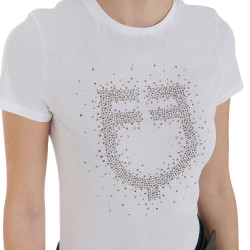 Damen-T-Shirt Slim Fit rosa mit Strass Equestro Weiß Weiß