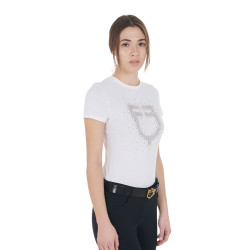 Damen-T-Shirt Slim Fit rosa mit Strass Equestro Weiß Weiß