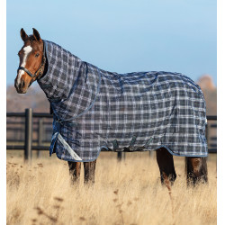 Pferdedecke Horseware Rhino Plus Turnout 0g Marine kariert / Indigo Marineblau