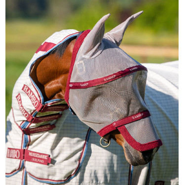 Horseware Rambo Plus Fliegenschutzmaske Kirsche / Pfirsich / Blau Horseware Rambo Plus Fliegenschutzmaske Kirsche / Pfirsich / Blau