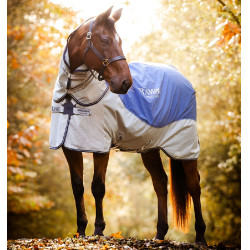 Außendecke Horseware Rambo® Autumn Series mit Disc-Verschluss 0g und 100g Futter Marine / Grau Blau