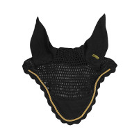 Baumwoll-Fliegenhaube für Pferde Derby Schwarz / Gold / Schwarz
