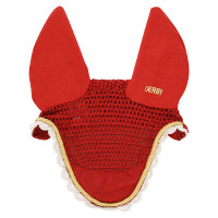Baumwoll-Fliegenhaube für Pferde Derby Rot / Gold / Weiß