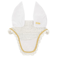 Baumwoll-Fliegenhaube für Pferde Derby Weiß / Gold / Weiß Wei&amp;szlig;
