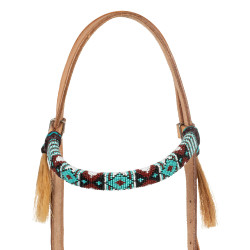 Gebisslose Trense mit verziertem Genickstück und bunten Perlen Pool's Natürlich Braun