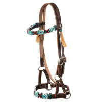Gebisslose Trense mit verziertem Genickstück und bunten Perlen Pool's Dunkelbraun