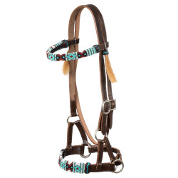 Gebisslose Trense mit verziertem Genickstück und bunten Perlen Pool's Dunkelbraun