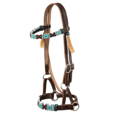 Gebisslose Trense mit verziertem Genickstück und bunten Perlen Pool's Dunkelbraun