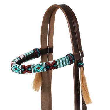 Gebisslose Trense mit verziertem Genickstück und bunten Perlen Pool's Dunkelbraun