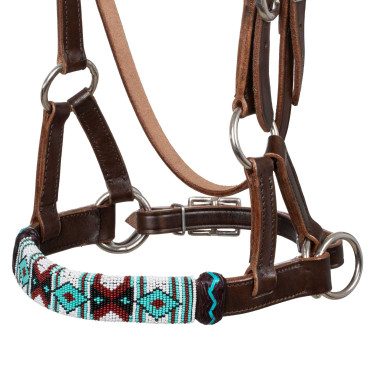 Gebisslose Trense mit verziertem Genickstück und bunten Perlen Pool's Dunkelbraun