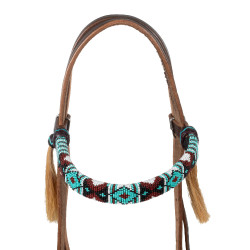 Gebisslose Trense mit verziertem Genickstück und bunten Perlen Pool's Dunkelbraun