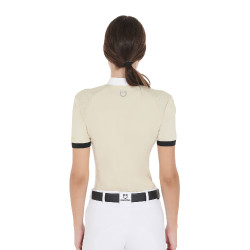 Damen-Wettkampfpoloshirt mit schmaler Passform und kontrastierenden Einsätzen auf den Schultern Equestro Beige Damen-Wettkampfpoloshirt mit schmaler Passform und kontrastierenden Einsätzen auf den Schultern Equestro Beige