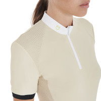 Damen-Wettkampfpoloshirt mit schmaler Passform und kontrastierenden Einsätzen auf den Schultern Equestro Beige Damen-Wettkampfpoloshirt mit schmaler Passform und kontrastierenden Einsätzen auf den Schultern Equestro Beige