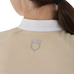 Damen-Wettkampfpoloshirt mit schmaler Passform und kontrastierenden Einsätzen auf den Schultern Equestro Beige Damen-Wettkampfpoloshirt mit schmaler Passform und kontrastierenden Einsätzen auf den Schultern Equestro Beige